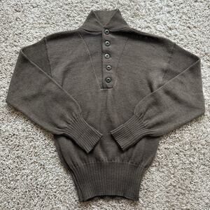 Vintage US Military Sweater 100% Wool OD Brown Knit Henley 5-Button Men’s Size M